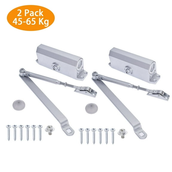 2 Pack Commercial Door Closers 45KG-65KG Silver Aluminum Two Independent Valves Control, Adjustable Fire Rated Soft Close for Home Hotels Guesthouses Other Room Doors