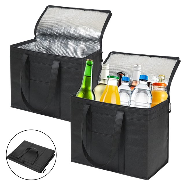 2 Pack Commercial Insulated Bag for Food Delivery, Foldable Hot & Cold