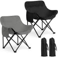 thumbnail image 1 of 2 Pack Compact Camping Chairs Portable Folding for Outside with Carry Bag Lightweight Moon Chairs for Travel Picnic Hiking Beach Fishing, 600D Oxford, Supports 330lbs(Grey, Black), 1 of 14