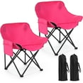 thumbnail image 1 of 2 Pack Compact Camping Chairs Portable Folding for Outside with Carry Bag Lightweight Moon Chairs for Travel Picnic Hiking Beach Fishing, 600D Oxford, Supports 330lbs(Pink), 1 of 14
