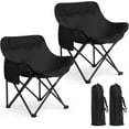 thumbnail image 1 of 2 Pack Compact Camping Chairs Portable Folding for Outside with Carry Bag Lightweight Moon Chairs for Travel Picnic Hiking Beach Fishing, 600D Oxford, Supports 330lbs(Black), 1 of 7