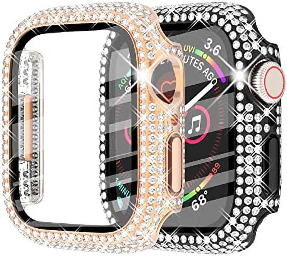 2 Pack Compatible with Apple Watch Bling Case 44mm Series SE 6 5 4 Screen Protector with Tempered Glass 200 Diamonds Crystal Sparkling Protective Face Cover Bumper Frame for iWatch Women Walmart