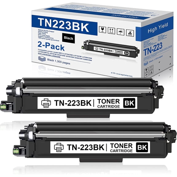 2-Pack Compatible Toner Replacement for Brother TN223BK for HL-L3210CW HL-L3230CDW