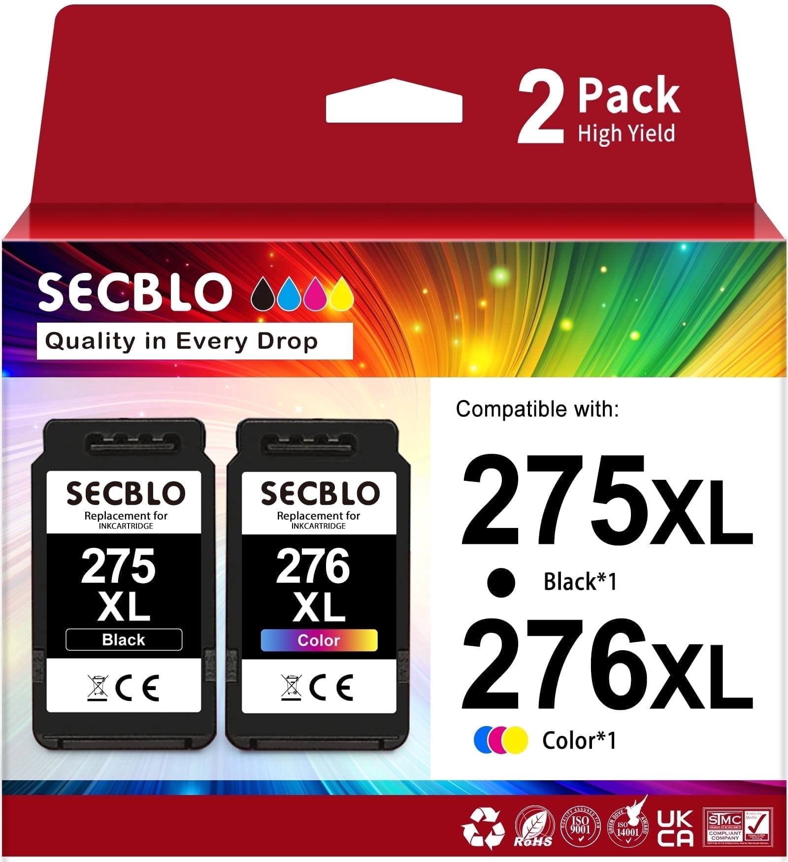 275XL 276XL Ink Cartridge Compatible for Canon Ink 275 and 276 for PIXMA TS3722 TR4722 TR4700 Printer, 2 Pack