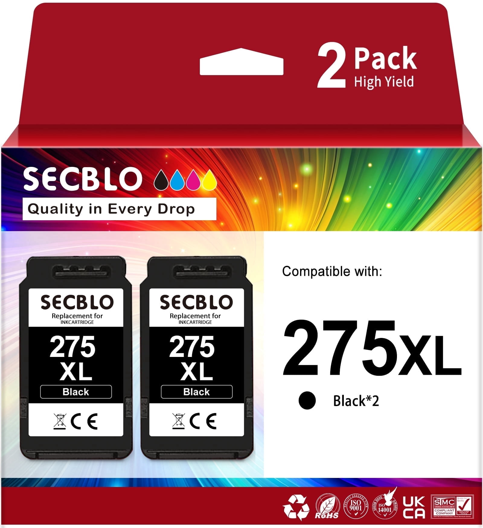 PG 275XL Black Ink Cartridge Compatible for Canon Ink 275 for PIXMA TS3722 TR4722 TR4700 Printer, 2 Black