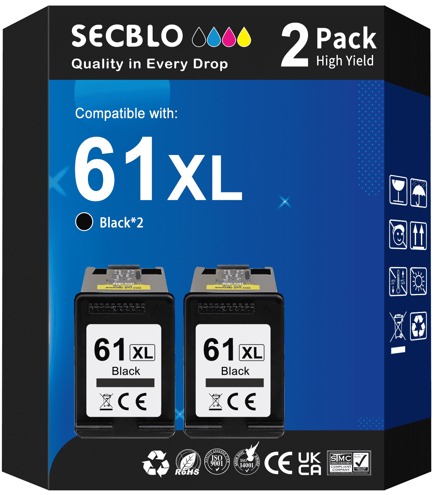 61XL Black Ink Cartridge Compatible for HP 61 Black Ink for Printer Ink 61  (2 Black)