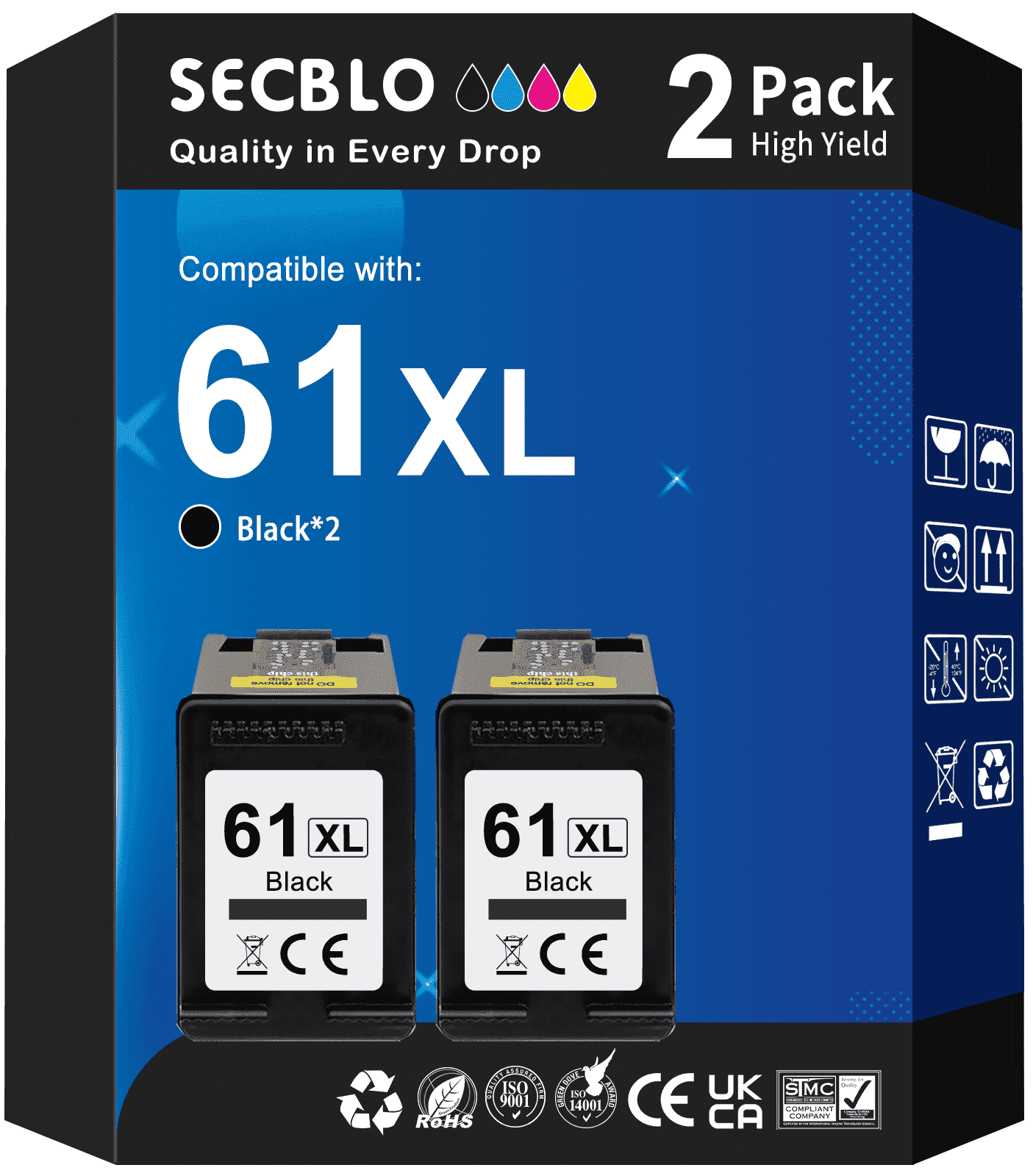 61XL Black Ink Cartridge Compatible for HP 61 Black Ink for HP Printer Ink 61 (2 Black)