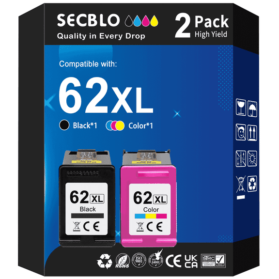 62 Ink Cartridge Compatible for HP 62XL Ink Cartridges Combo Pack for Printer (Black Tri-Color)