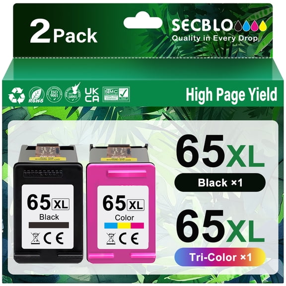 65 Ink for Compatible for HP 65XL Ink Cartridge for Printer (2 Pack)
