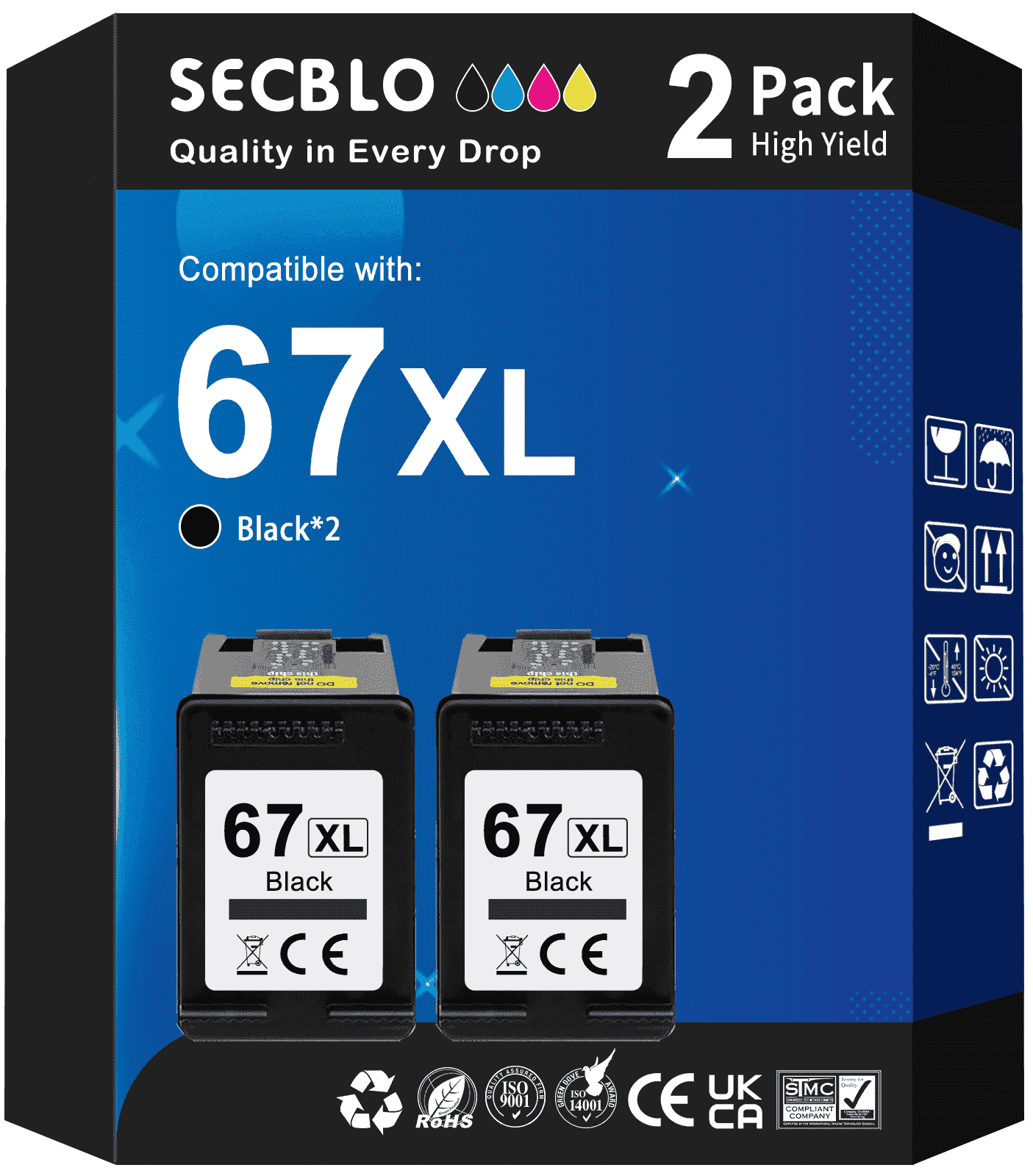 67 Black Ink Cartridge Compatible for HP 67XL Black Ink for DeskJet 2852e 2842e 4252e Printer (2 Black)