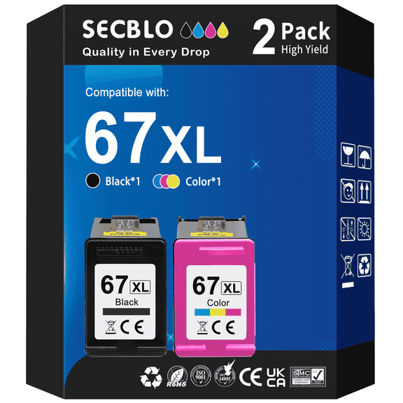 Clearance 67 Ink Cartridge Compatible for HP 67XL Ink Cartridge for Printer Ink 67 for DeskJet 2852e 2842e 4252e, 2 Pack