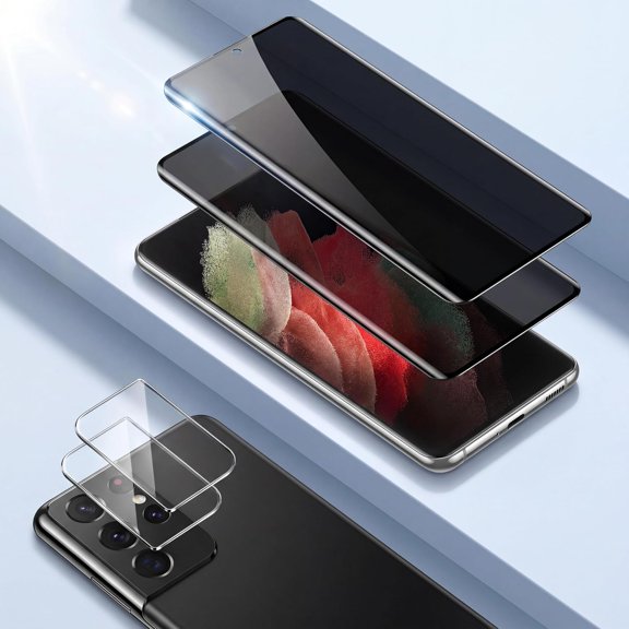 2 Pack Compatible forS21 Ultra Privacy Screen Protector & Lens, 9H Tempered Glass, 28° Anti-Spy, 3D Curved, Easy Install, Bubble-Free, Case Friendly