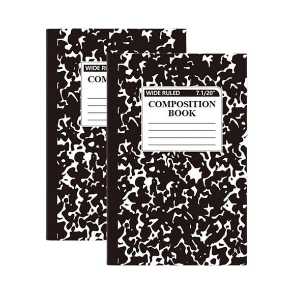 2 Pack Composition Notebook, Wide Ruled Composition Book, Marble Composition Notebooks, 30 Sheets (60 Pages), 8.3" x 5.5", Classroom Must Haves, Black