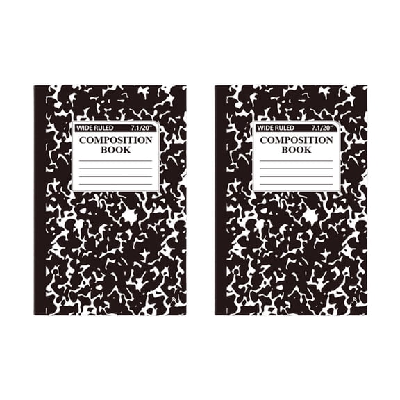 2 Pack Composition Notebook, Wide Ruled Composiion Book, Marble Composition Notebooks for Note Taking, 30 Sheets/60 Pages, 5.5" x 8.3", Hard Cover, Sewn Binding, Black