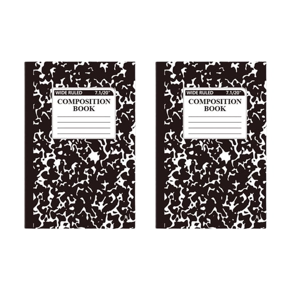 2 Pack Composition Notebook, Wide Ruled Composition Book, Marble Composition Notebooks for Note Taking, 30 Sheets/60 Pages, 5.5" x 8.3", Hard Cover, Sewn Binding, Black