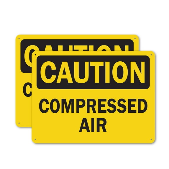 (2 Pack) Compressed Air OSHA Caution Sign 18 Inch X 12 Inch Indoor / Outdoor Rust-Free Aluminum Metal Signs for Workplace, Workshop, and Construction Site, Made in the USA