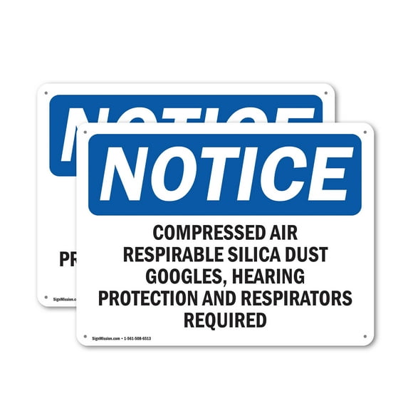 (2 Pack) Compressed Air Respirable Silica Dust Goggles OSHA Notice Sign 14 Inch X 10 Inch Plastic Sign, Weather Resistant, UV Protected for Workplace, Business, and Construction Site,