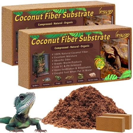 2 Pack Compressed Coconut Fiber Substrate - 100% Organic Coconut Fiber Brick Bedding for Reptiles, Natural Coco Husk Substrate Terrarium Bedding for Snake, Hermit Crabs, Frogs, Tortoise, Gecko