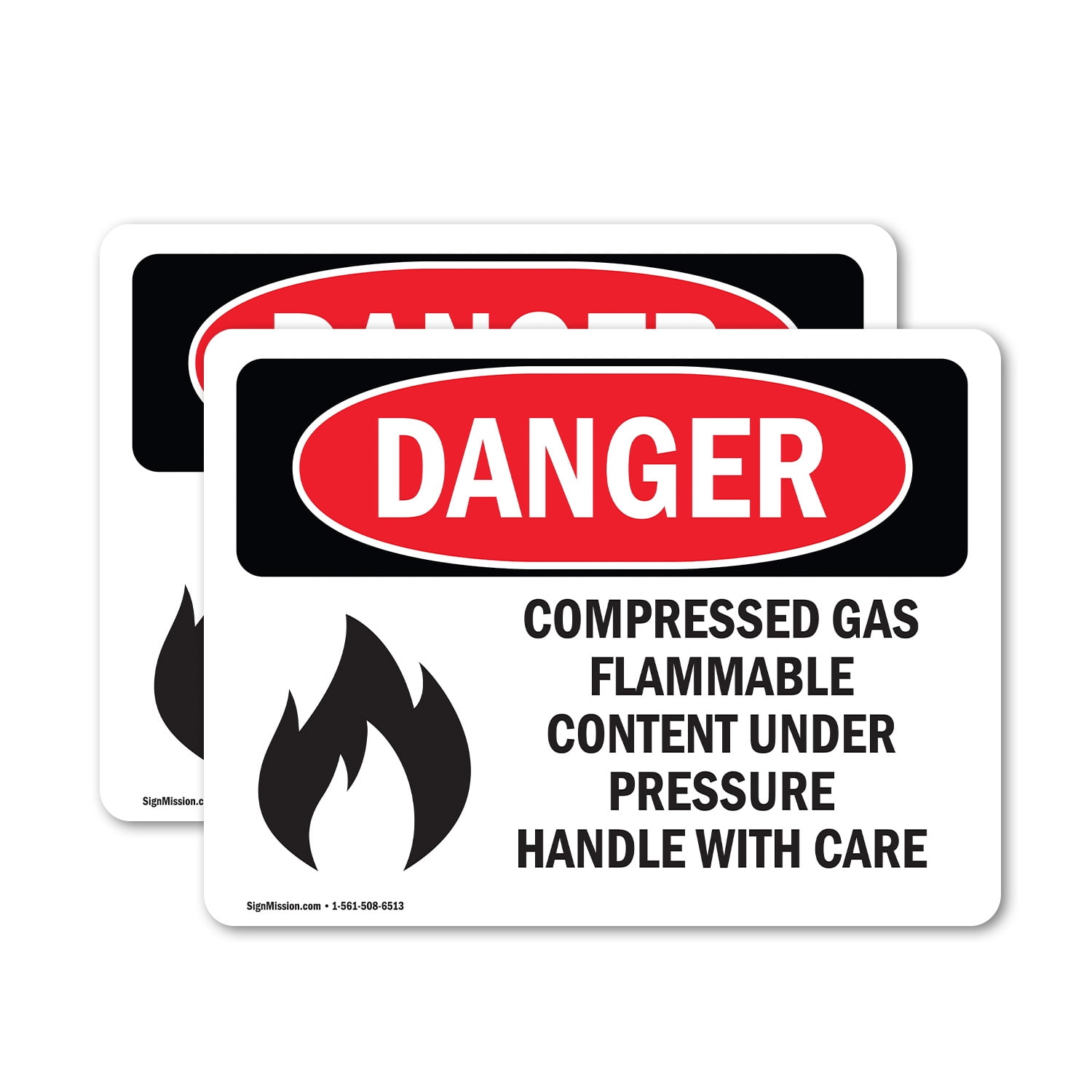 (2 Pack) Compressed Gas Flammable Content OSHA Danger Sign 10 Inch X 7 ...