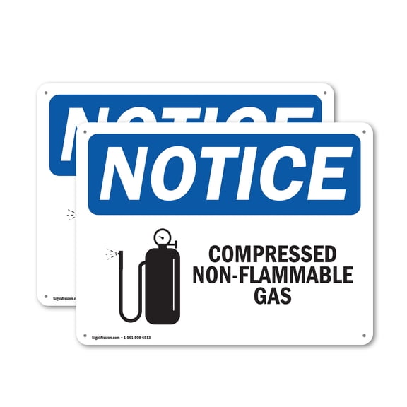 (2 Pack) Compressed Non-Flammable Gas OSHA Notice Sign 18 Inch X 12 Inch Indoor / Outdoor Rust-Free Aluminum Metal Signs for Workplace, Workshop, and Construction Site, Made in the USA