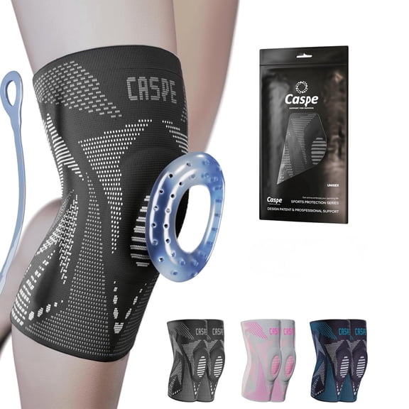 Caspe Breathable Knee Brace with Patella Gel Pad and Side Stabilizers, Gray, M, 2 Count