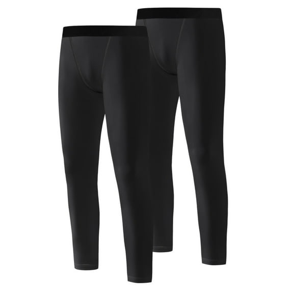 2 Pack Compression Pants for Youth Boys Athletic Training Tights Pants Kids Basketball Football Base Layer,White