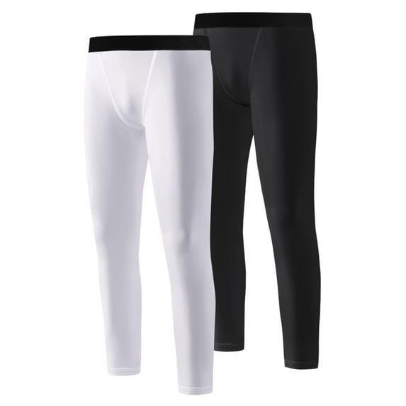 2 Pack Compression Pants for Youth Boys Athletic Training Tights Pants Kids Basketball Football Base Layer,White