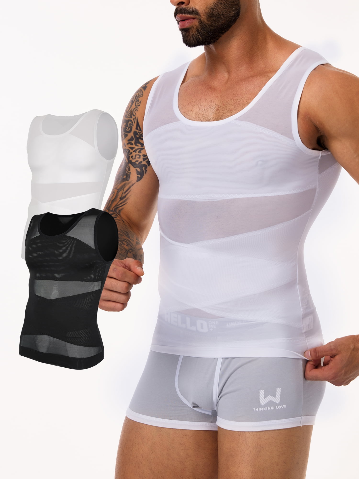 2 Pack Compression Shirt for Men Slimming Undershirt Body Shaper Tank