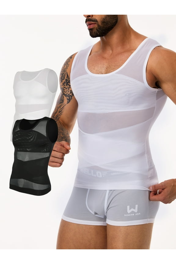 2 Pack Compression Shirt for Men Slimming Undershirt Body Shaper Tank top for gynomastica Sleeveless Tummy Control Shapewear Vest Men