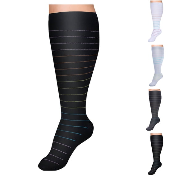 2 Pack Compression Socks for Men Big & Tall 2X-4X Plus Size Casual Stripe Printed Over-the-Calf Breathable Athletic Workout Running Long Sock