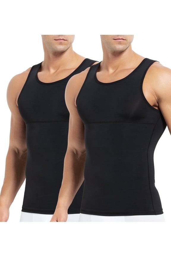 2 Pack Compression Undershirt for Men Slimming Body Shaper Vest Tank Top Tummy Control Shapewear