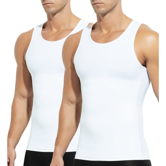 2 Pack Compression Undershirt for Men Slimming Body Shaper Vest Tank Top Tummy Control Shapewear