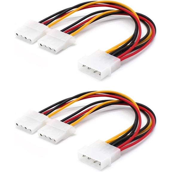 2 Pack Computer Molex 4 Pin Power Supply Y Splitter Cable - 2 Female to 1 Male Internal Power Extension Cable