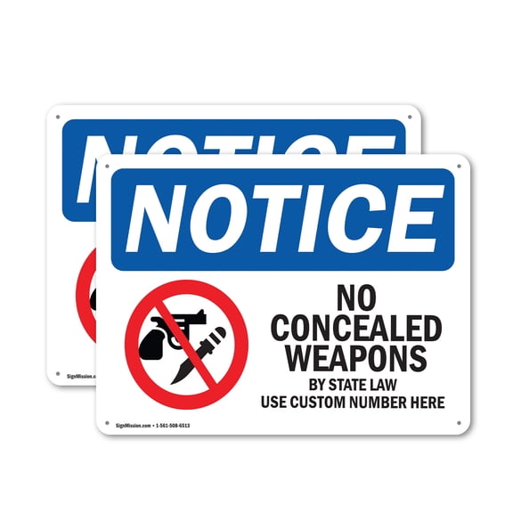 (2 Pack) No Concealed Weapons OSHA Notice Sign 14 Inch X 10 Inch Plastic Sign, Weather Resistant, UV Protected for Workplace, Business, and Construction Site, Made in the USA