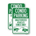 thumbnail image 1 of (2 Pack) Condo Parking - Unauthorized Vehicles Towed Away (With Car Tow Graphic) | 18" X 24" Heavy-Gauge Aluminum Sign | Rust Free Aluminum, Weather Resistant, Waterproof, Fade, 1 of 4