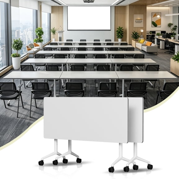 2 Pack Conference Table,Folding Conference Room Tables with Wheels,47.2 Inch Meeting Table Flip Top Mobile Training Table,Modern Seminar Tables for Office, Classroom