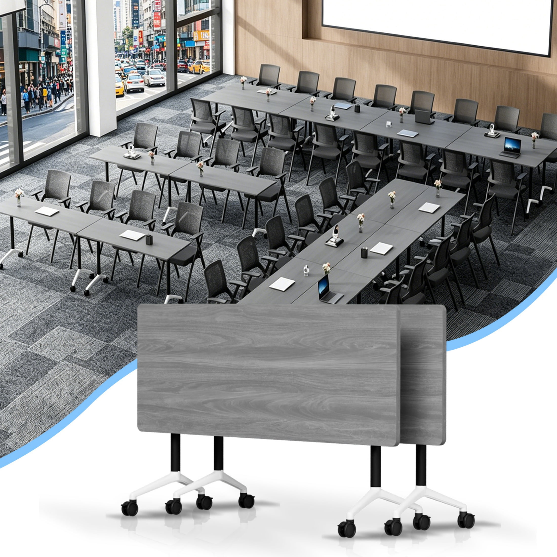 2 Pack Conference Table,Folding Conference Room Tables with Wheels,55.1 ...