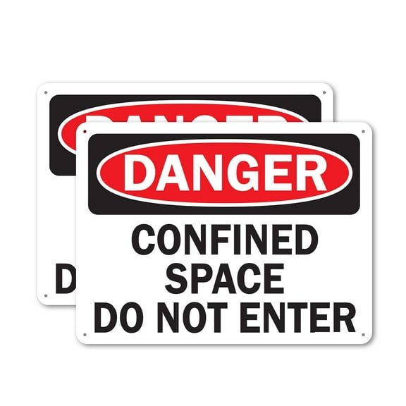 (2 Pack) Confined Space Do Not Enter OSHA Danger Sign 14 Inch X 10 Inch Plastic Sign, Weather Resistant, UV Protected for Workplace, Business, and Construction Site, Made in the USA
