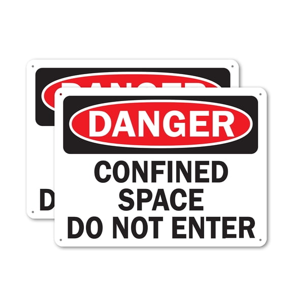 (2 Pack) Confined Space Do Not Enter OSHA Danger Sign 24 Inch X 18 Inch Plastic Sign, Weather Resistant, UV Protected for Workplace, Business, and Construction Site, Made in the USA