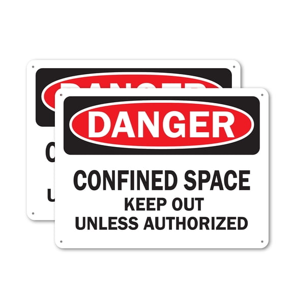 (2 Pack) Confined Space Keep Out Unless Authorized OSHA Danger Sign 10 Inch X 7 Inch Indoor / Outdoor Rust-Free Aluminum Metal Signs for Workplace, Workshop, and Construction Site, Made