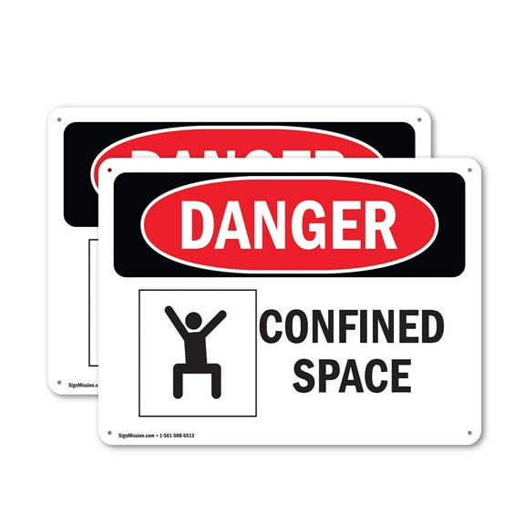 (2 Pack) Confined Space OSHA Danger Sign 18 Inch X 12 Inch Indoor / Outdoor Rust-Free Aluminum Metal Signs for Workplace, Workshop, and Construction Site, Made in the USA