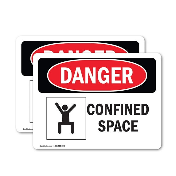 (2 Pack) Confined Space OSHA Danger Sign 24 Inch X 18 Inch Vinyl Label Decal Sticker Weather Resistant, UV Protected for Workplace, Business, and Construction Site, Made in the USA