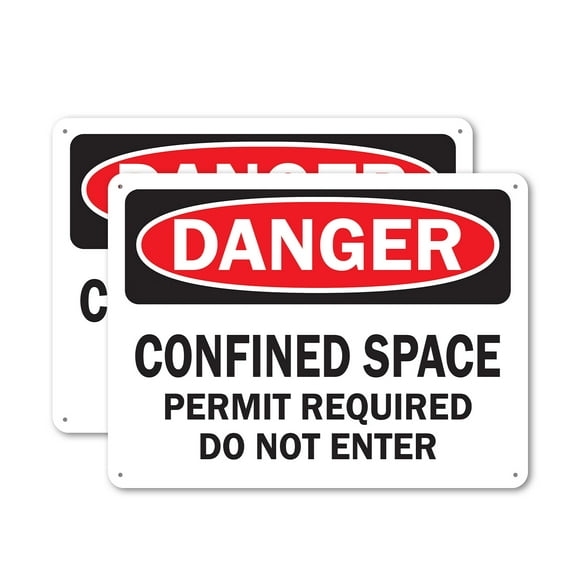 (2 Pack) Confined Space Permit Required Do Not Enter OSHA Danger Sign 14 Inch X 10 Inch Plastic Sign, Weather Resistant, UV Protected for Workplace, Business, and Construction Site, Made in the USA