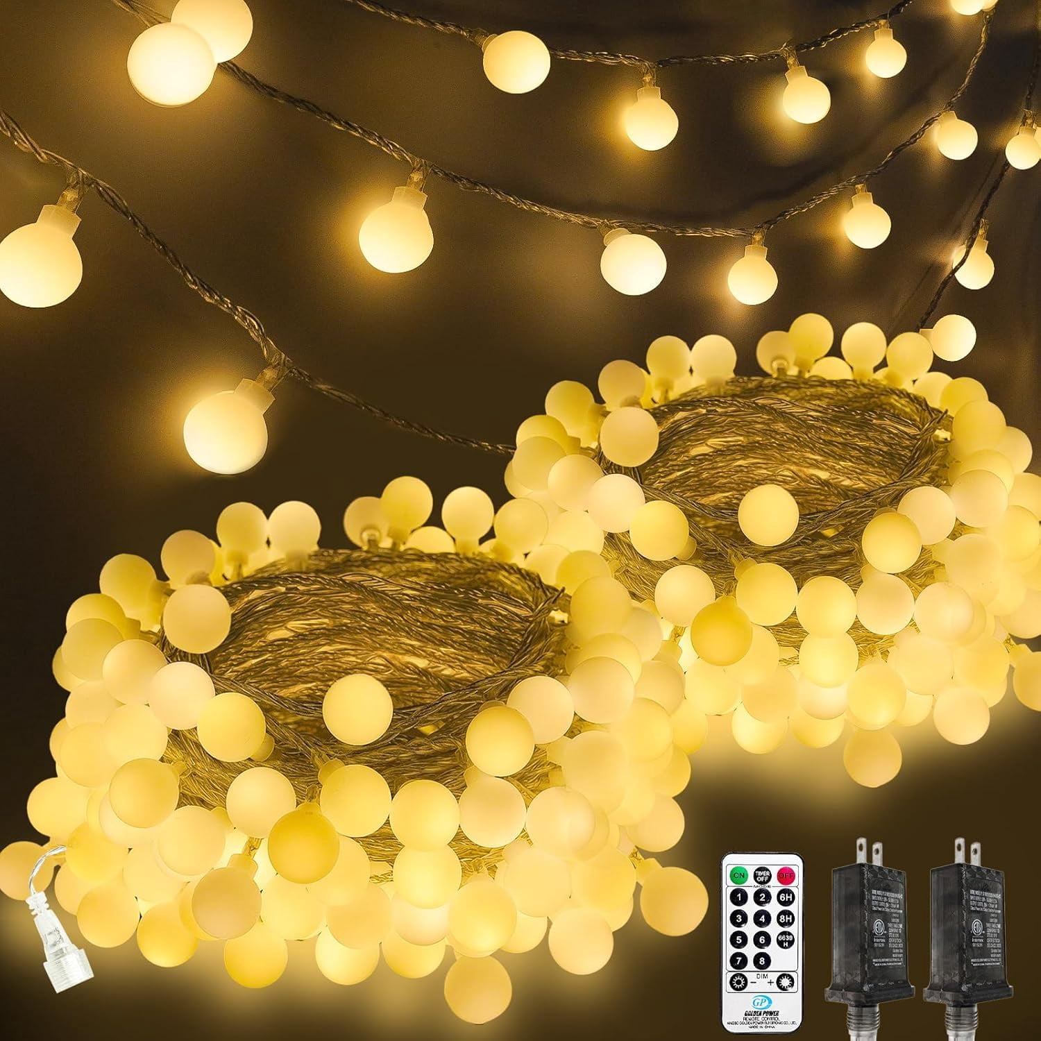 String Light Set 2-Pack Connectable String Lights | Total 86FT 200LED Warm White String ...