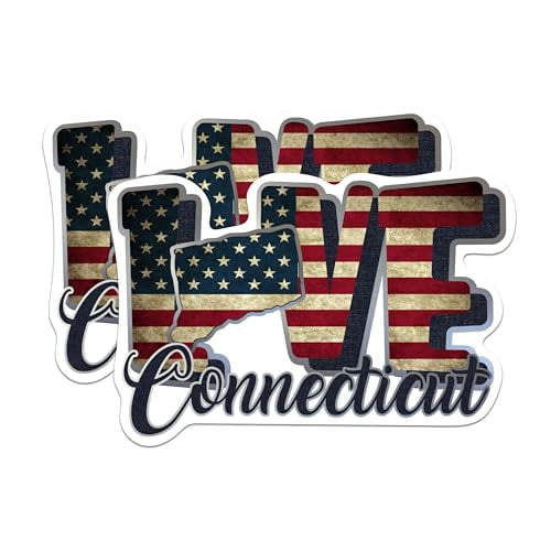 (2 Pack) Connecticut Love State Stickers - CT State USA American Pride - Choose from 50 States - 5" On Longest Side - Premium Vinyl - for Cars, Trucks, Skateboards, Laptops - Made in USA - BMCS1413