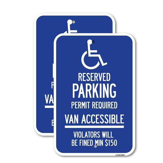 (2 Pack) Connecticut Reserved Parking, Permit Required, Van Accessible, Violators Will Be Fined Min $150 with Symbol | 12" X 18" Heavy-Gauge Aluminum Sign | Rust Free Aluminum, Weather