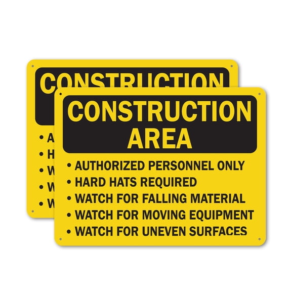 (2 Pack) Construction Area Authorized Personnel Only Hard Hats Required OSHA Caution Sign