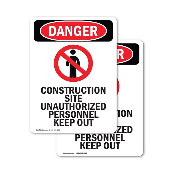 (2 Pack) Construction Site OSHA Danger Sign 5 Inch X 3.5 Inch Vinyl Label Decal Sticker Weather Resistant, UV Protected for Workplace, Business, and Construction Site, Made in the USA