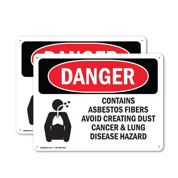 (2 Pack) Contains Asbestos Fibers OSHA Danger Sign 24 Inch X 18 Inch Indoor / Outdoor Rust-Free Aluminum Metal Signs for Workplace, Workshop, and Construction Site, Made in the USA