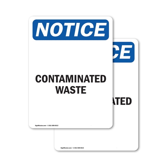 (2 Pack) Contaminated Waste OSHA Notice Sign 5 Inch X 3.5 Inch Vinyl Label Decal Sticker Weather Resistant, UV Protected for Workplace, Business, and Construction Site, Made in the USA
